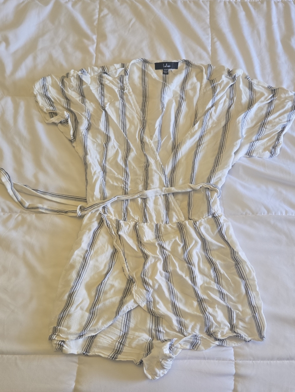 Lulu's White Striped Wrap-Front Camisole Romper